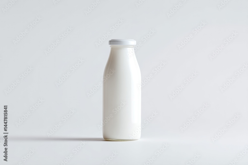 single milk bottle standing upright isolated on pristine white background and bathed in soft natural light single milk bottle standing upright isolated on pristine white background and bathed in soft natural light