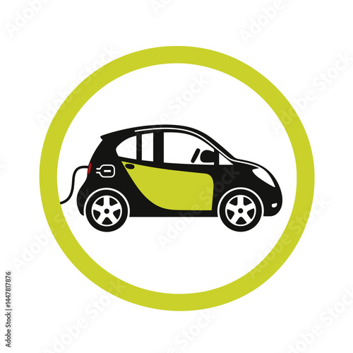 Stylized illustration of a compact car on a bright background.