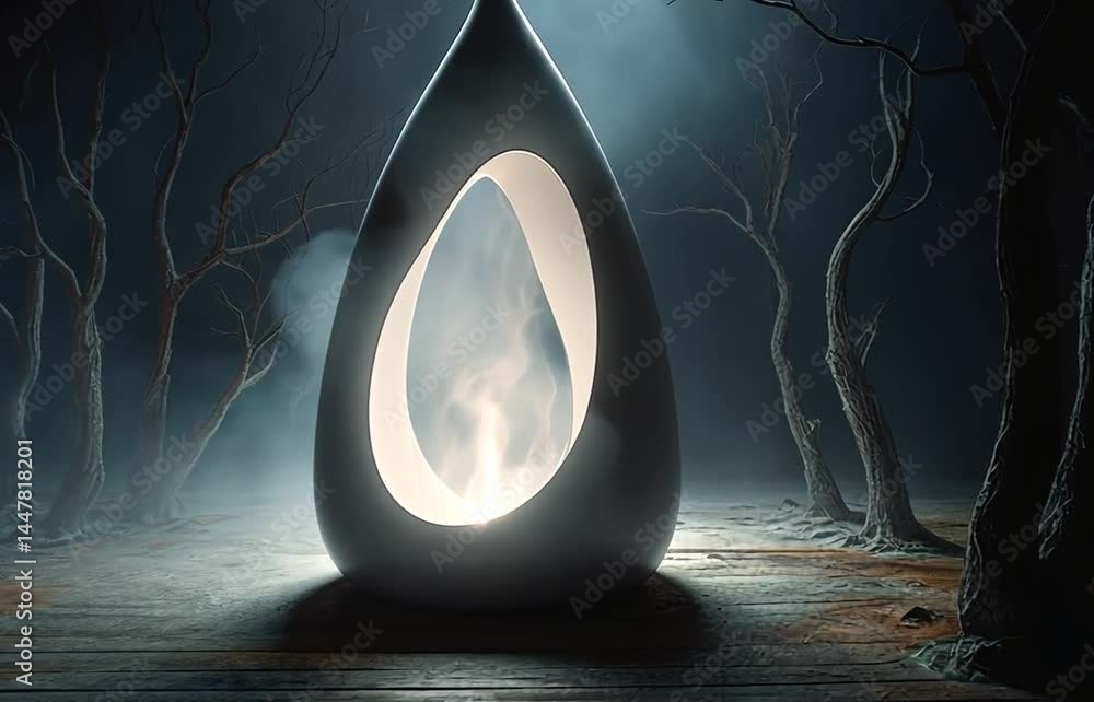A surreal, glowing structure in a misty forest at night, emanating ethereal light and fog A surreal, glowing structure in a misty forest at night, emanating ethereal light and fog