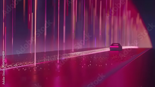 Obraz na płótnie A futuristic scene with a car on a glowing road under colorful light trails. w salonie