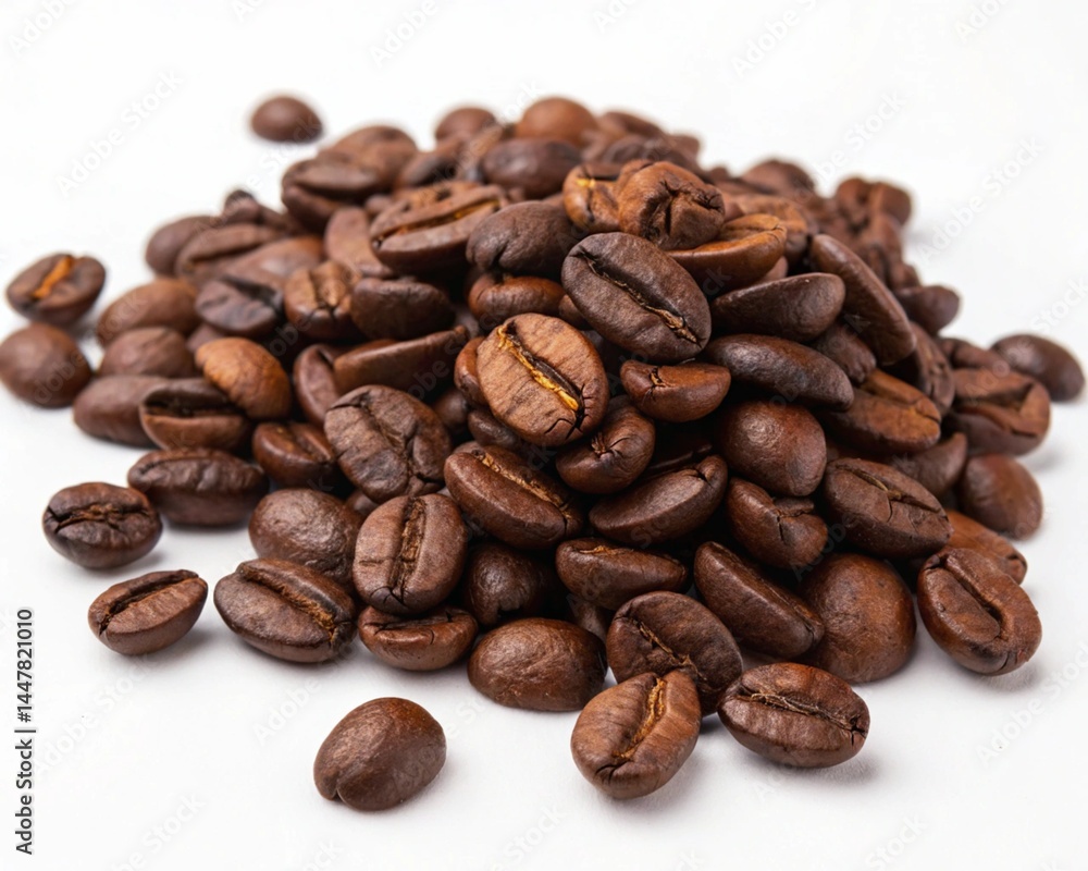 close-up pile of brown coffee beans on white backdrop showing texture and freshness
close-up pile of brown coffee beans on white backdrop showing texture and freshness