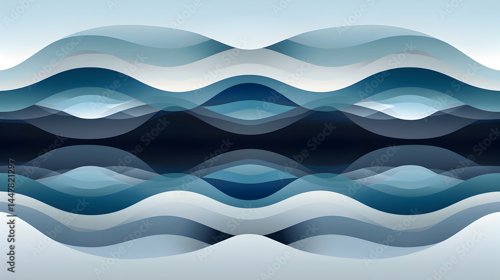 Abstract waves in shades of blue create a serene, modern design.