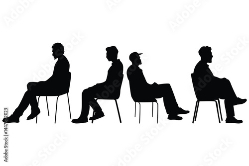 Silhouette set of People Sitting on Chairs at Conference or Meeting Vector Illustration


