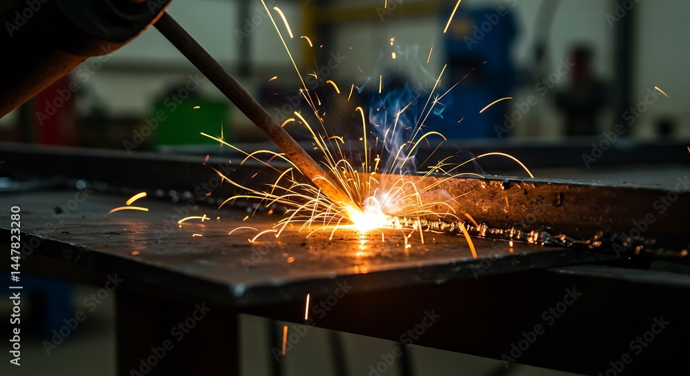 Close-up of Metal Welding Process with Bright Sparks and Smoke Close-up of Metal Welding Process with Bright Sparks and Smoke