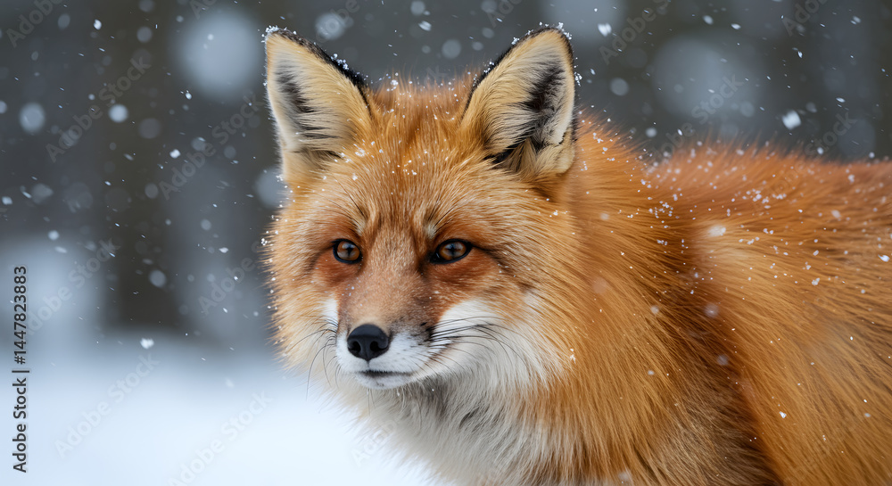 Fototapeta premium Majestic Red Fox in Winter Wonderland