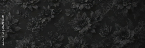 Intricate black charcoal floral wallpaper, textured luxury , surface, interior
