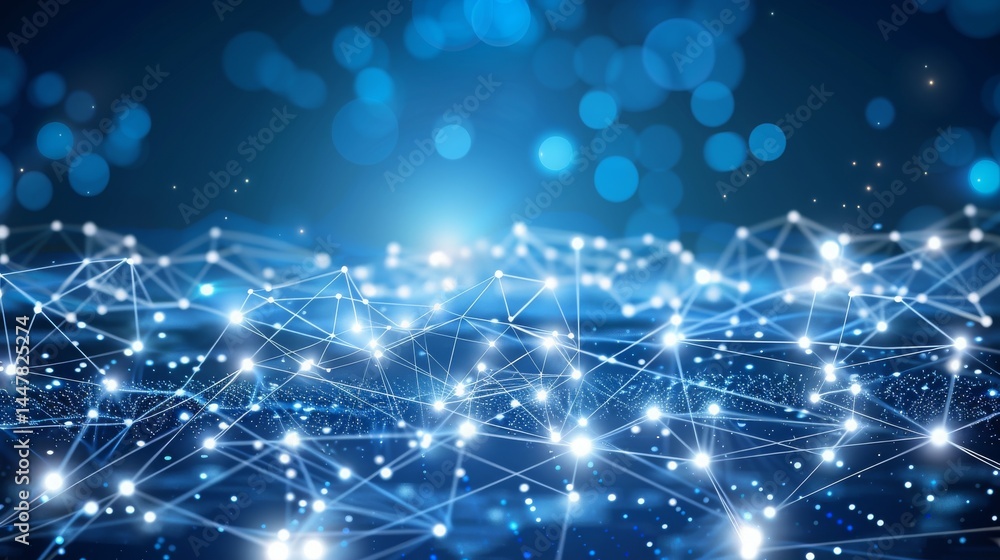 Fototapeta premium Abstract Blue Network with Glowing Points and Lines