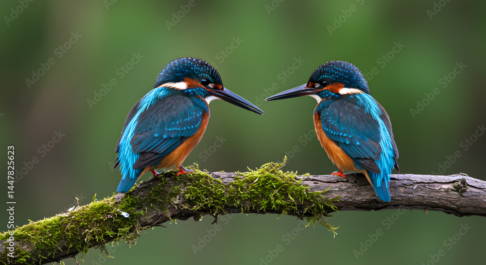Obraz premium Enchanted Kingfisher Couple: A Serene Moment in Nature