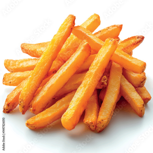 French fries isolated. Fried potatoes, chips. Fast food. Photo of French fries menu.	