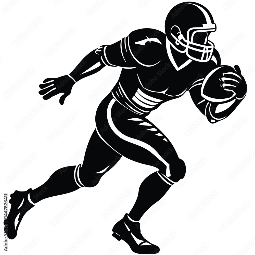 Fototapeta premium American Football Player in Action Powerful Silhouette Illustration
