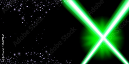 May The 4th Be With You with neon glowing lighting green laser sword. Star wars day poster design template. vector illustration