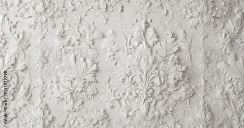 Intricate white damask floral wallpaper pattern  , vintage, motif, print
