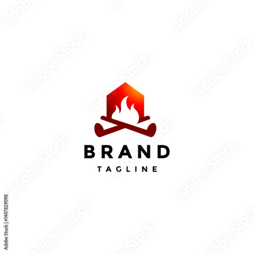 Hot Home Heating Campfire Logo Design. Firewood Home Heating Logo Design.