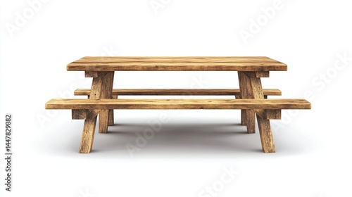 Fototapeta Naklejka Na Ścianę i Meble -  Rustic wooden picnic table with benches isolated on white.
