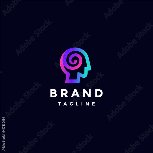 Spiral Lines Inside Head Logo Design. Colorful Spiral Inside Head Logo Design.