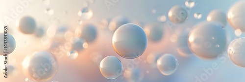 Wallpaper Mural Abstract panoramic background with soft, glossy white or pearl-like spheres and water droplets floating against a gentle pastel bokeh backdrop.
 Torontodigital.ca