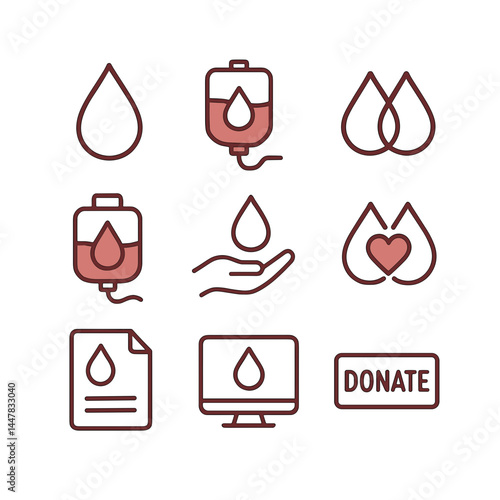 Blood donation icons promoting charity and saving lives  
