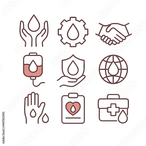 Blood donation icons for International Blood Day awareness  