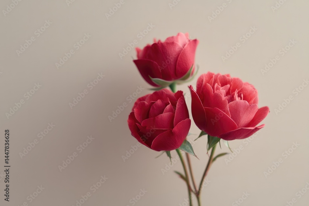 Fototapeta premium capture minimalistic composition featuring romantic elements like red roses on white background