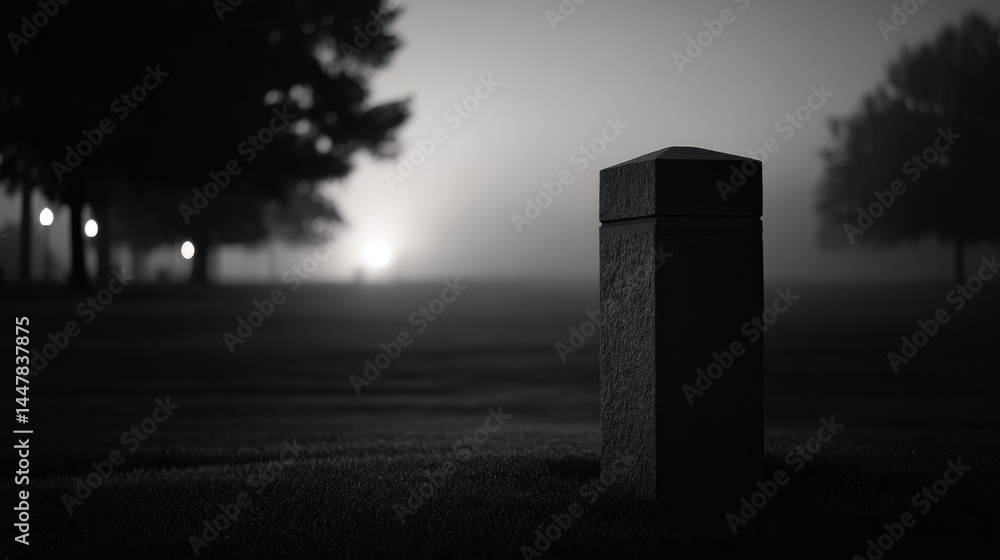 capture minimalistic image of old tombstone in foreground surrounded by misty cemetery that fades into background capture minimalistic image of old tombstone in foreground surrounded by misty cemetery that fades into background