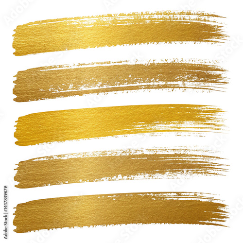 Set of Gold brush strokes isolated on a white background.