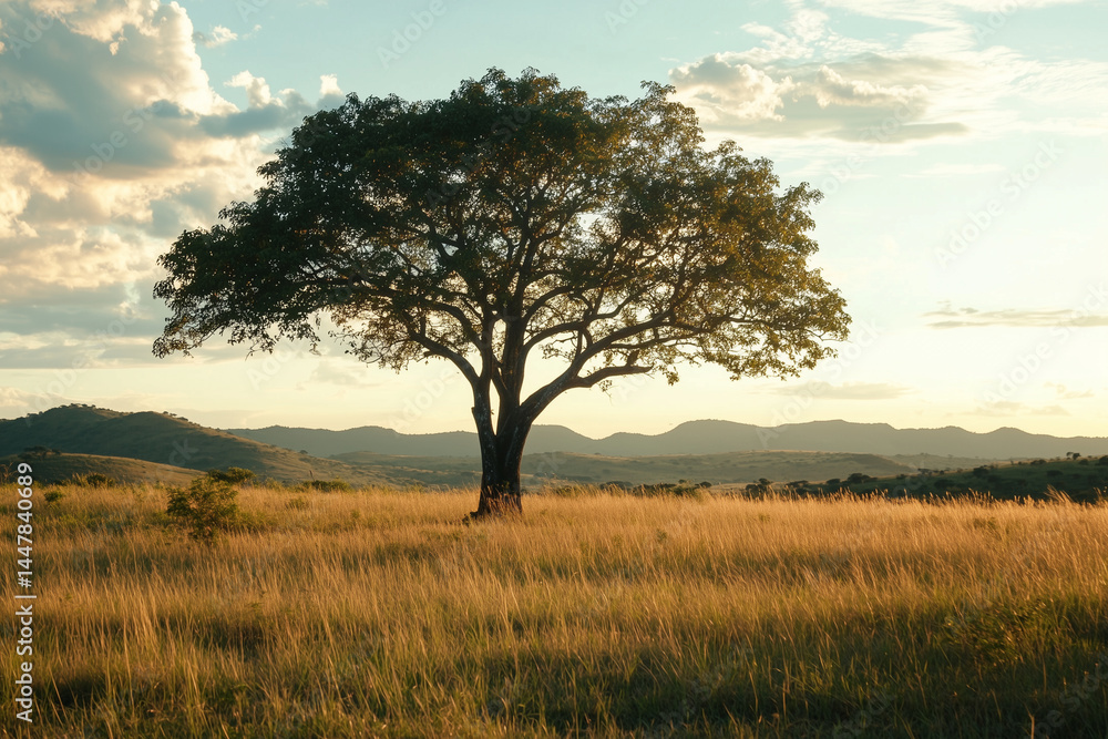 Lone Tree on a Meadow with Mountains Lone Tree on a Meadow with Mountains