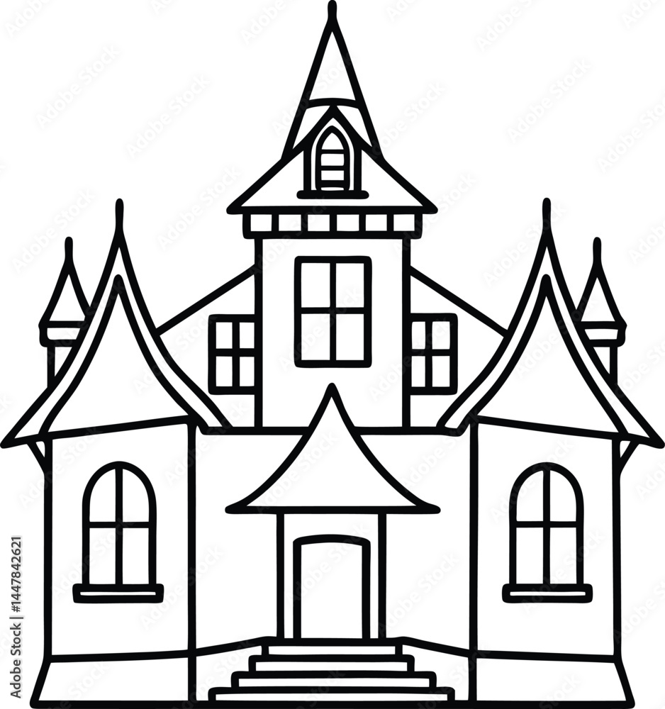 Obraz premium Gothic Haunted House Outline: Spooky Victorian Style