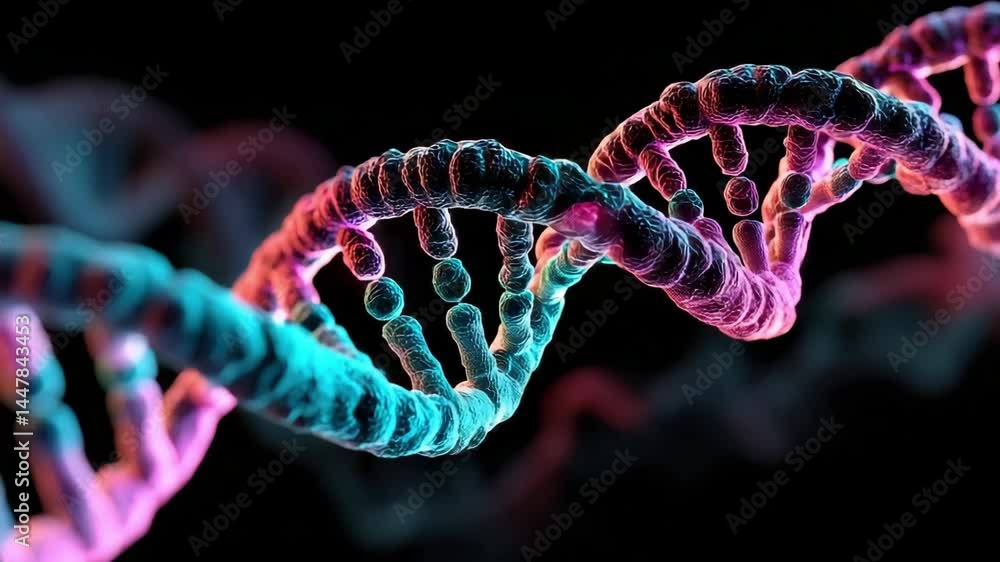 Microscopic View of DNA Double Helix Structure Colorful 3D Rendering Science Genetics