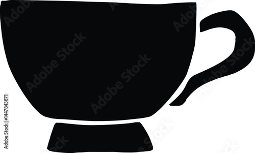 Simple black silhouette of a teacup with a curved handle.