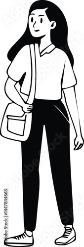 An illustrated woman, a cap...