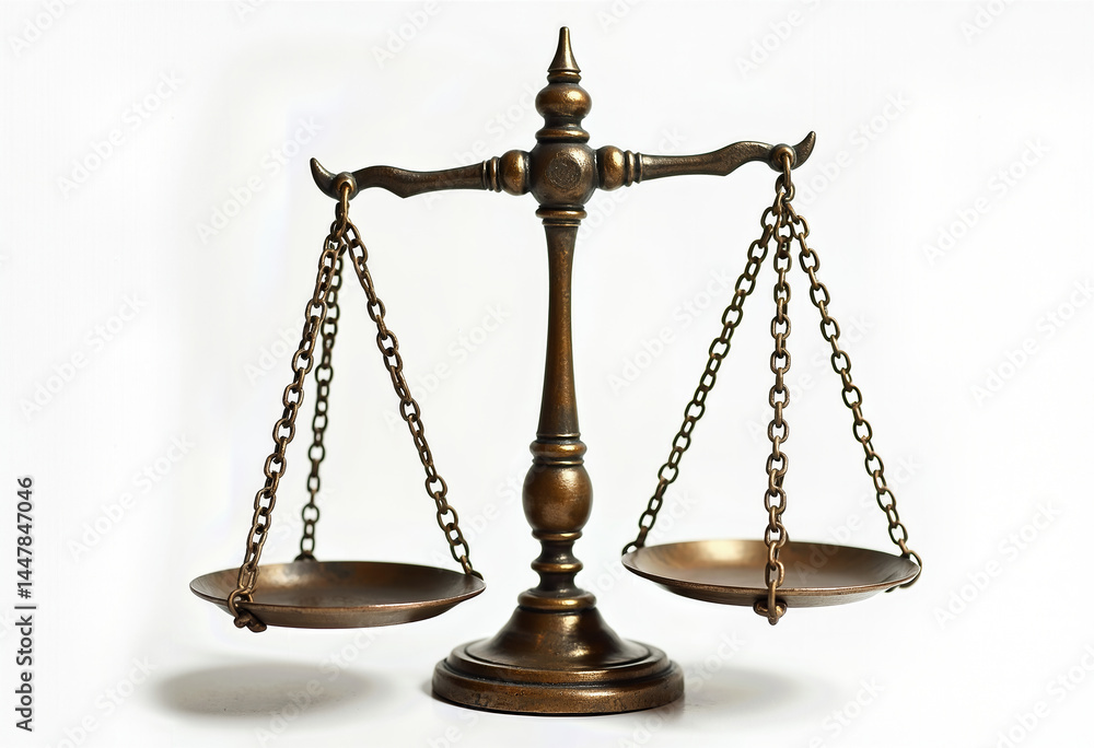 Old Balance Scales of Justice with Rusted Metal, Chains, and Dual Pans, Photographed on a White Background with Margins for an Elegant Vintage Display
Old Balance Scales of Justice with Rusted Metal, Chains, and Dual Pans, Photographed on a White Background with Margins for an Elegant Vintage Display