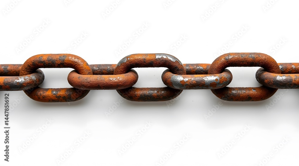 Close-up of a rusty metal chain against a white background. Ideal for industrial, strength, or connection concepts. Close-up of a rusty metal chain against a white background. Ideal for industrial, strength, or connection concepts.