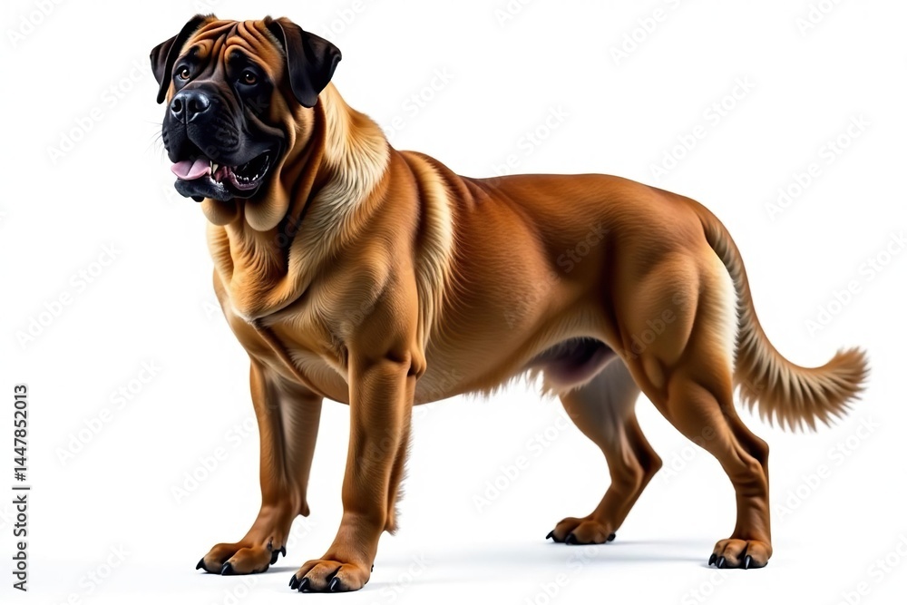 Obraz premium Majestic mastiff, powerful stance, white background, powerful dog, background, majestic dog