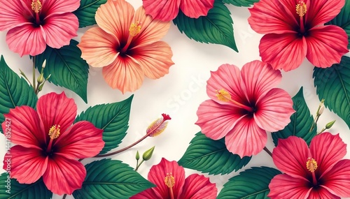 Wallpaper Mural Bold vibrant hibiscus blooms, tropical seamless print, summer, texture Torontodigital.ca