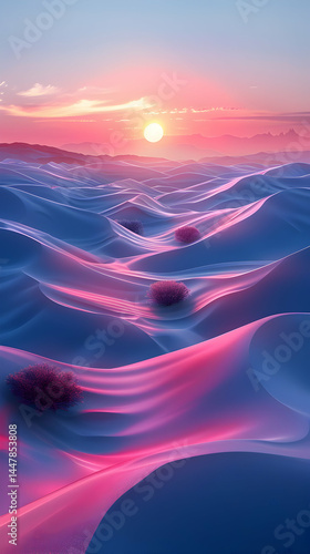 Pink Sunset Desert Dunescape.