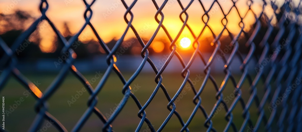 Fototapeta premium Sunset through chain-link fence