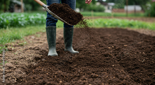 Person preparing soil in a garden bed with shovel