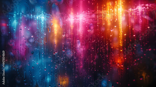 Rainy Night City Lights Reflections.