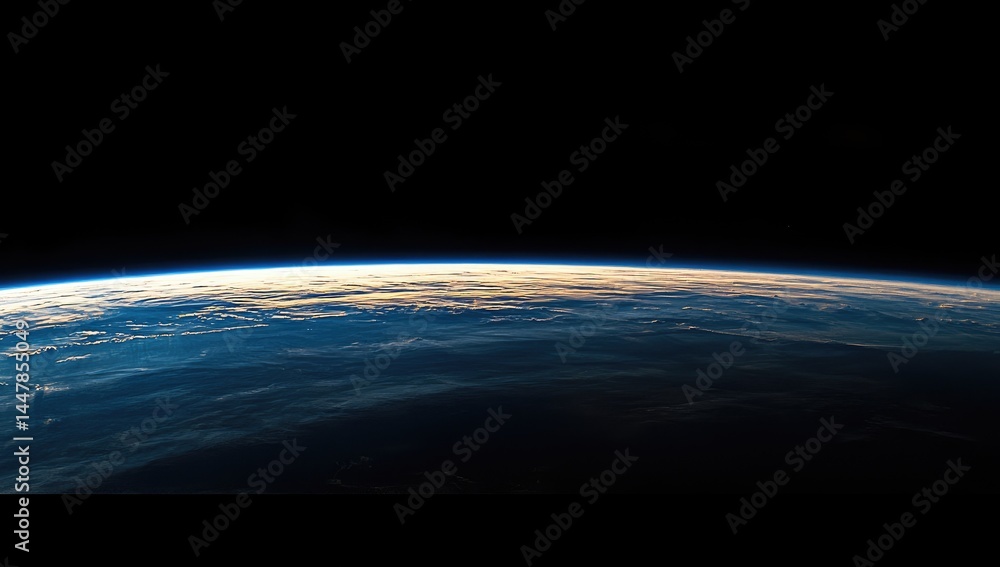 Fototapeta premium Earth's Curve at Night from Space Dark Background, City Lights Visible