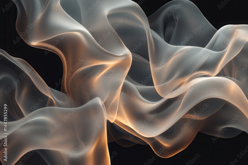 Obraz premium Abstract composition of flowing smoke waves in soft hues against a dark background, creating a serene atmosphere
