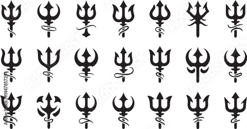 Silhouette Collection of Tridents with Snake Designs, Ideal for Mythological, Fantasy, and Mystical