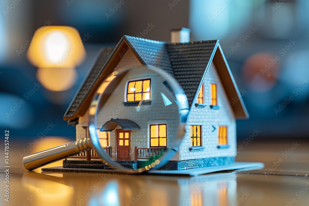 Using AI technology, real estate selection process becomes effortless and efficient as a magnifying glass is used to carefully examine every detail of house model, ensuring that perfect home is chosen Using AI technology, real estate selection process becomes effortless and efficient as a magnifying glass is used to carefully examine every detail of house model, ensuring that perfect home is chosen