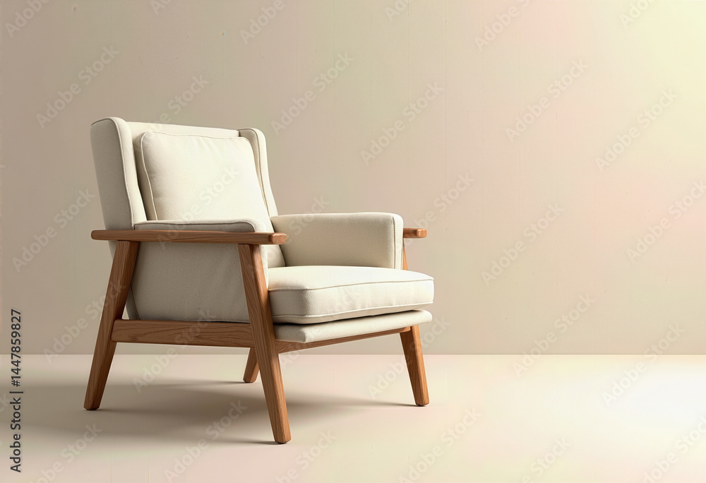 Elegant Cream-Colored Armchair with Smooth Fabric and Oak Wood Accents, Photorealistically Rendered Against a Minimal Light Beige Setting with Soft Shadows and Highlights
Elegant Cream-Colored Armchair with Smooth Fabric and Oak Wood Accents, Photorealistically Rendered Against a Minimal Light Beige Setting with Soft Shadows and Highlights