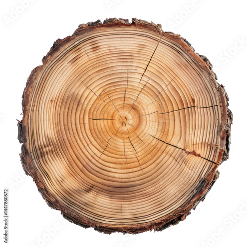 Wood crossection top view full length isolate on transparent background