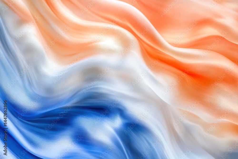 Obraz premium Abstract wave pattern in vibrant orange, white, and blue colors flowing seamlessly across the canvas