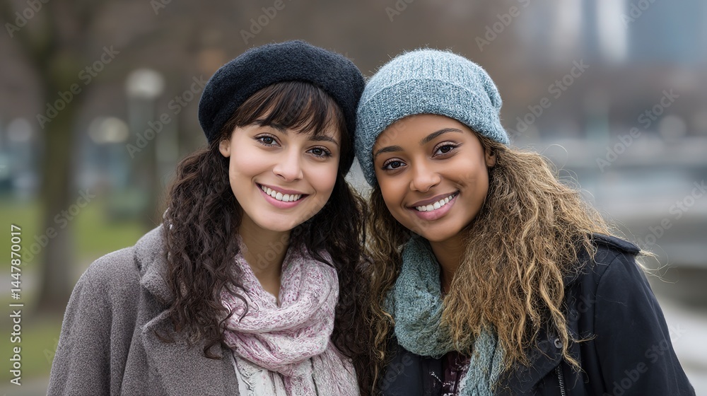 Obraz premium Two young women sharing a warm smile, genuine connection across cultures 