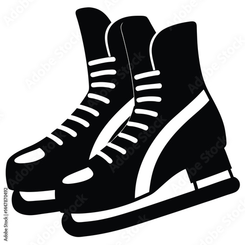 Ice Hockey Skates Classic Black Silhouette Illustration