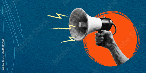 Trendy halftone collage Expressing your own thoughts online Modern design Inspiration, idea, fashion style Negative space for inserting text or advertising.