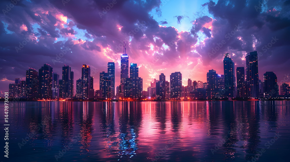 Fototapeta premium Cityscape Sunset Reflection.