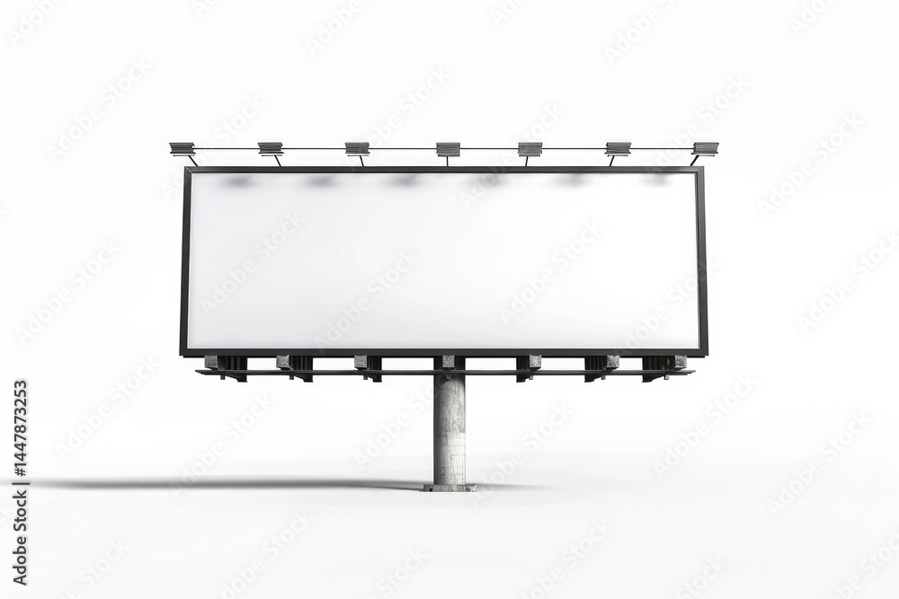 Obraz premium A blank billboard stands ready for advertising, featuring a minimalist design and lighting. on white background